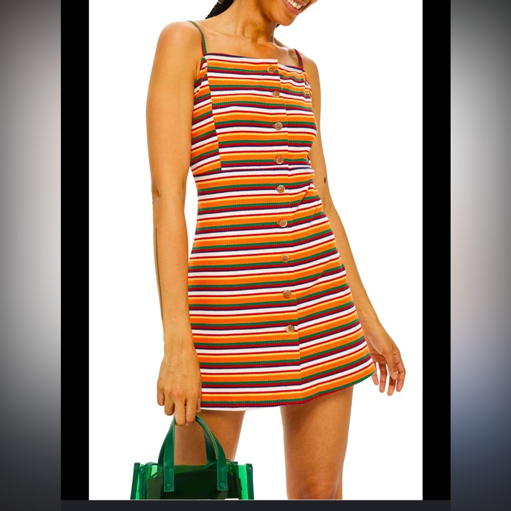 Topshop Dress - Colorful Striped Button Front Ribbed Mini Length